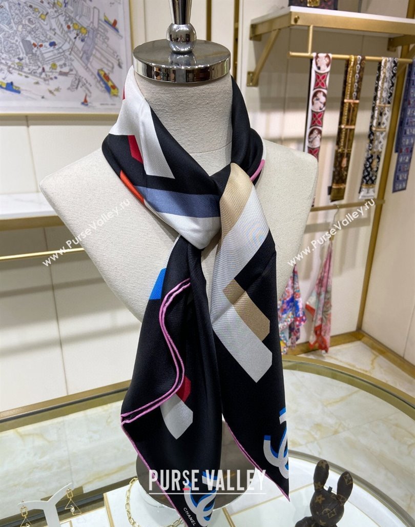 Chanel Silk Sqaure Scarf 90x90cm Black 2024 051409 (A-240514161)