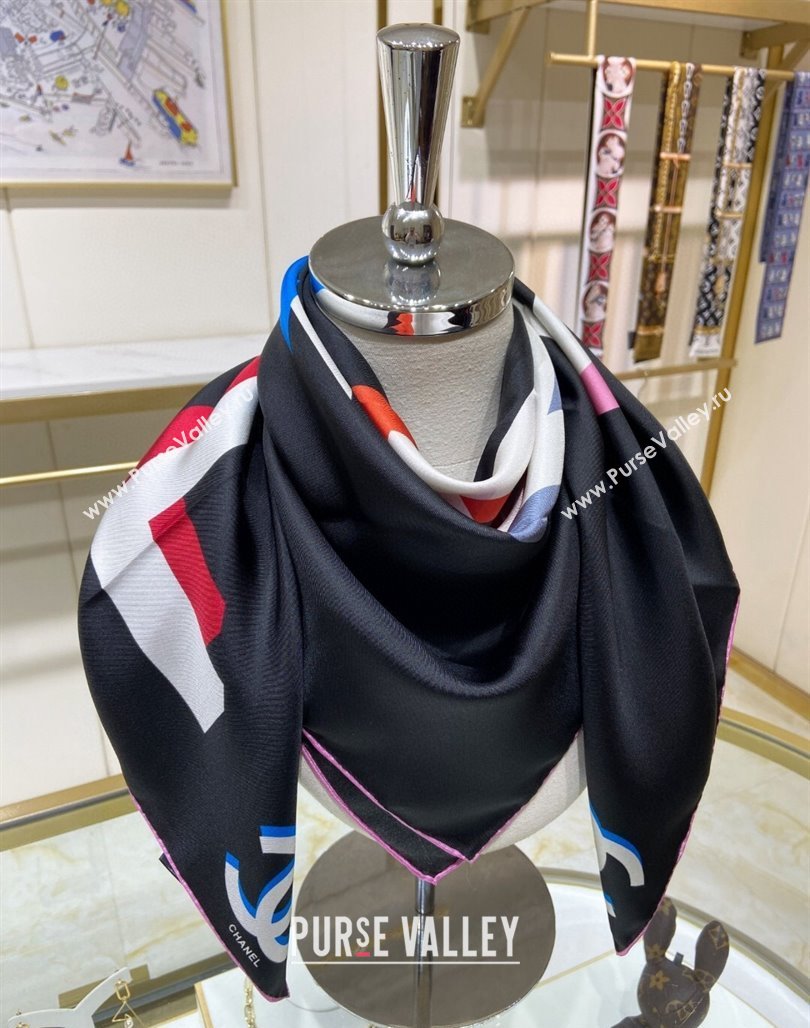 Chanel Silk Sqaure Scarf 90x90cm Black 2024 051409 (A-240514161)