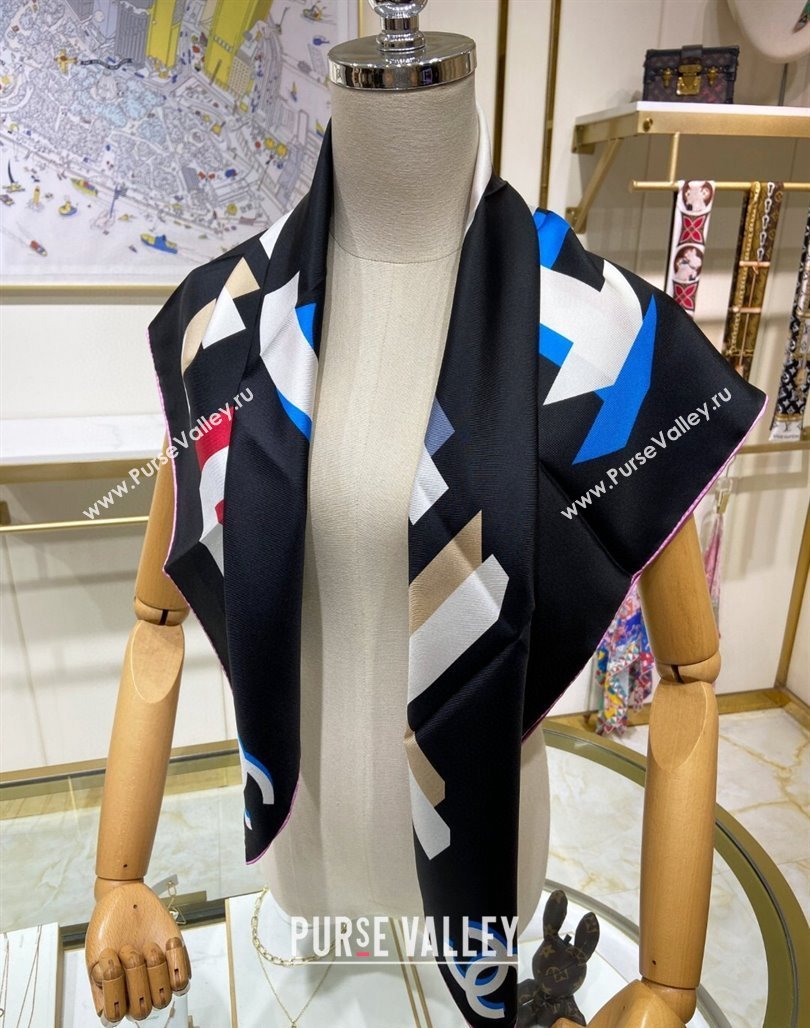 Chanel Silk Sqaure Scarf 90x90cm Black 2024 051409 (A-240514161)