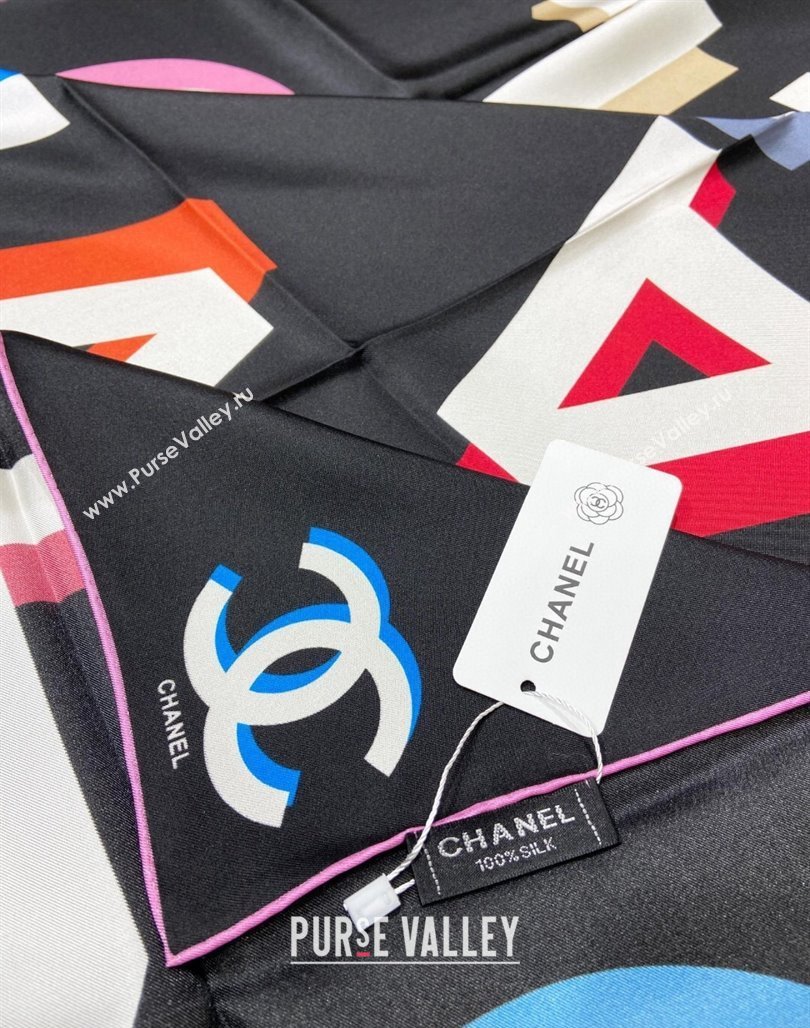 Chanel Silk Sqaure Scarf 90x90cm Black 2024 051409 (A-240514161)