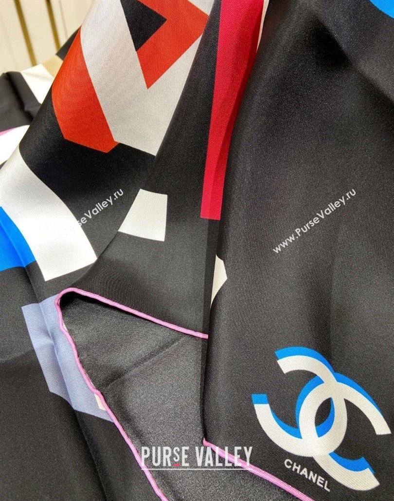 Chanel Silk Sqaure Scarf 90x90cm Black 2024 051409 (A-240514161)