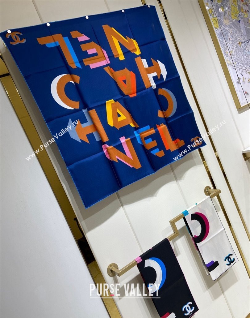 Chanel Silk Sqaure Scarf 90x90cm Blue 2024 051409 (A-240514162)