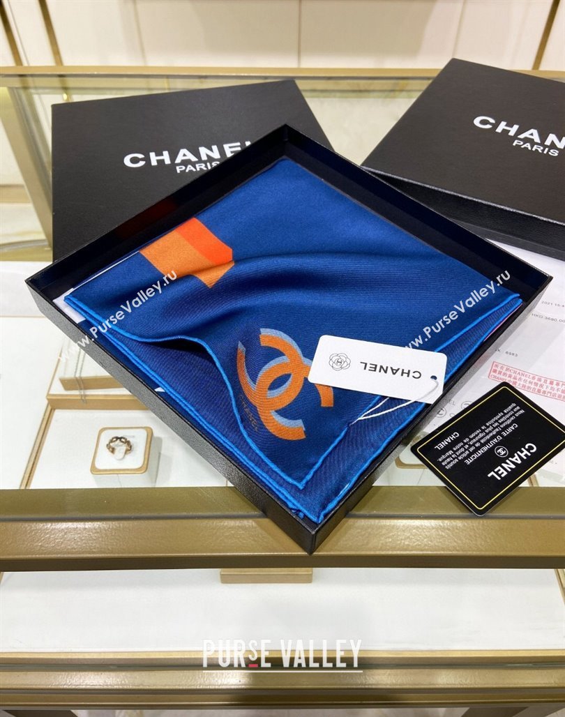 Chanel Silk Sqaure Scarf 90x90cm Blue 2024 051409 (A-240514162)
