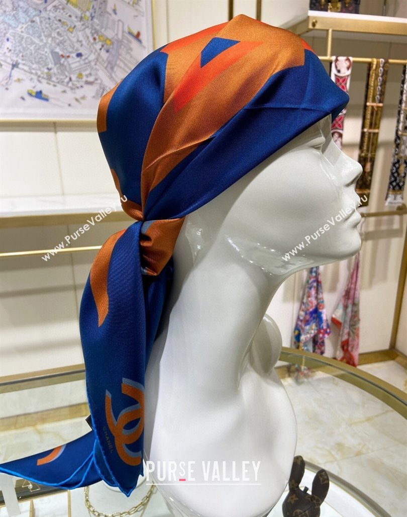 Chanel Silk Sqaure Scarf 90x90cm Blue 2024 051409 (A-240514162)