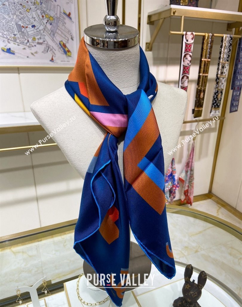 Chanel Silk Sqaure Scarf 90x90cm Blue 2024 051409 (A-240514162)