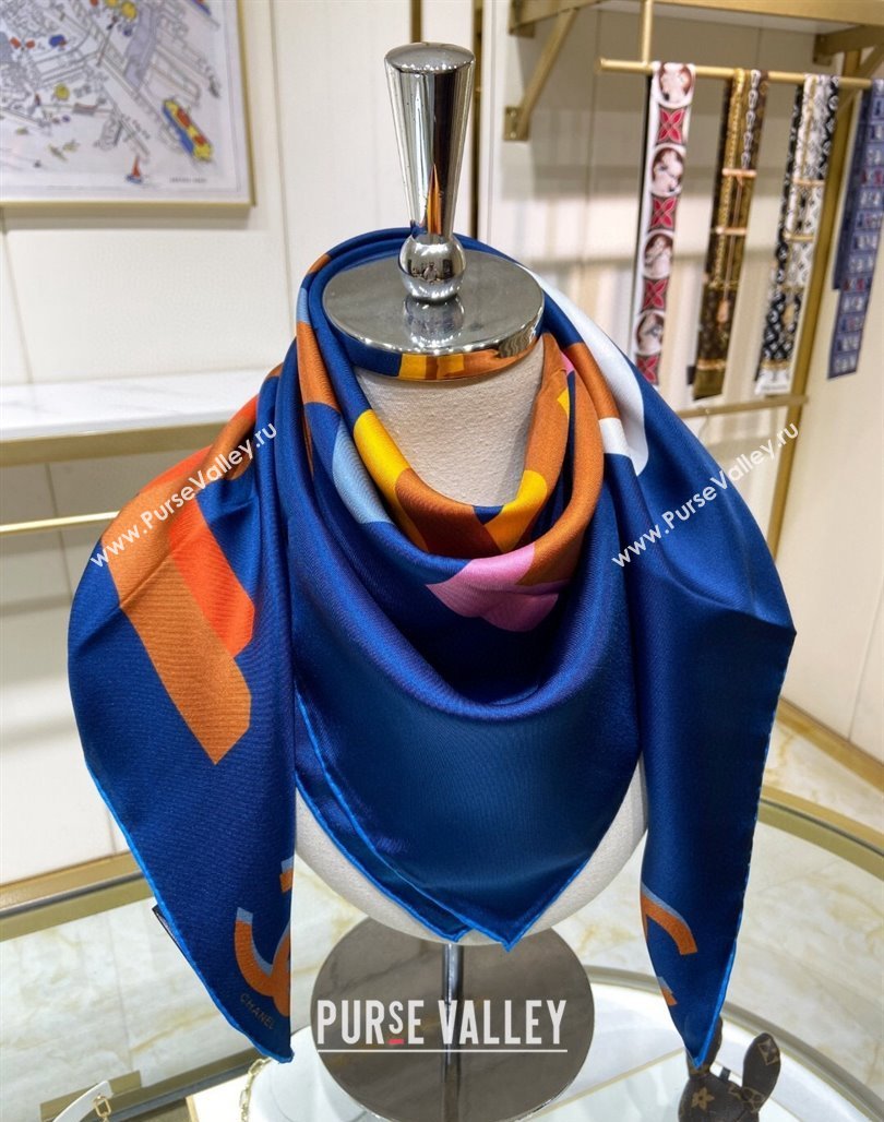 Chanel Silk Sqaure Scarf 90x90cm Blue 2024 051409 (A-240514162)