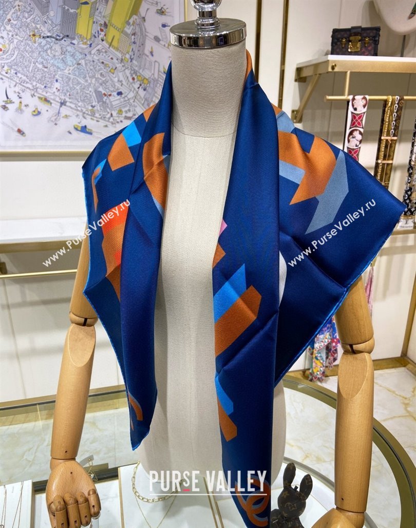 Chanel Silk Sqaure Scarf 90x90cm Blue 2024 051409 (A-240514162)