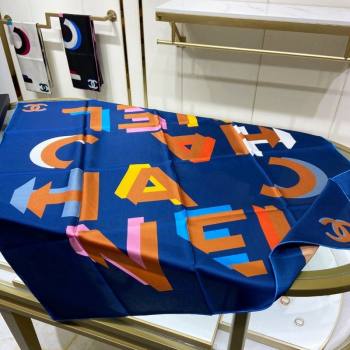 Chanel Silk Sqaure Scarf 90x90cm Blue 2024 051409 (A-240514162)