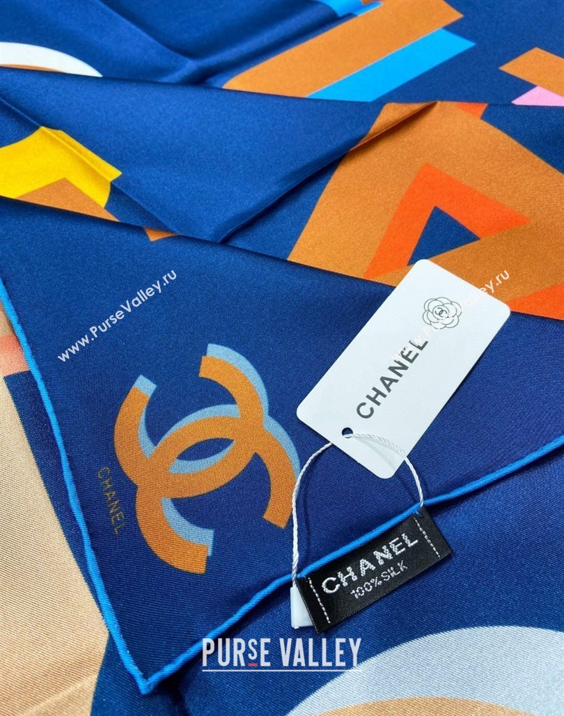 Chanel Silk Sqaure Scarf 90x90cm Blue 2024 051409 (A-240514162)