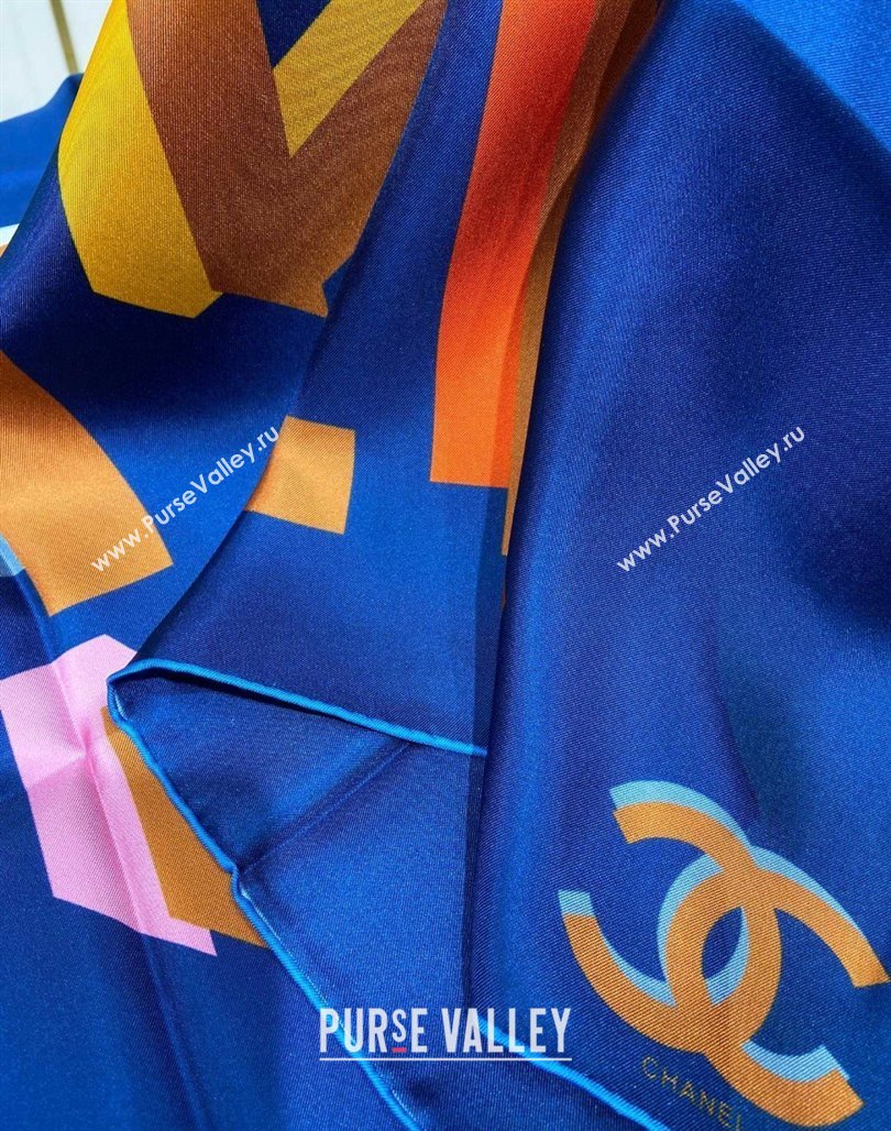 Chanel Silk Sqaure Scarf 90x90cm Blue 2024 051409 (A-240514162)