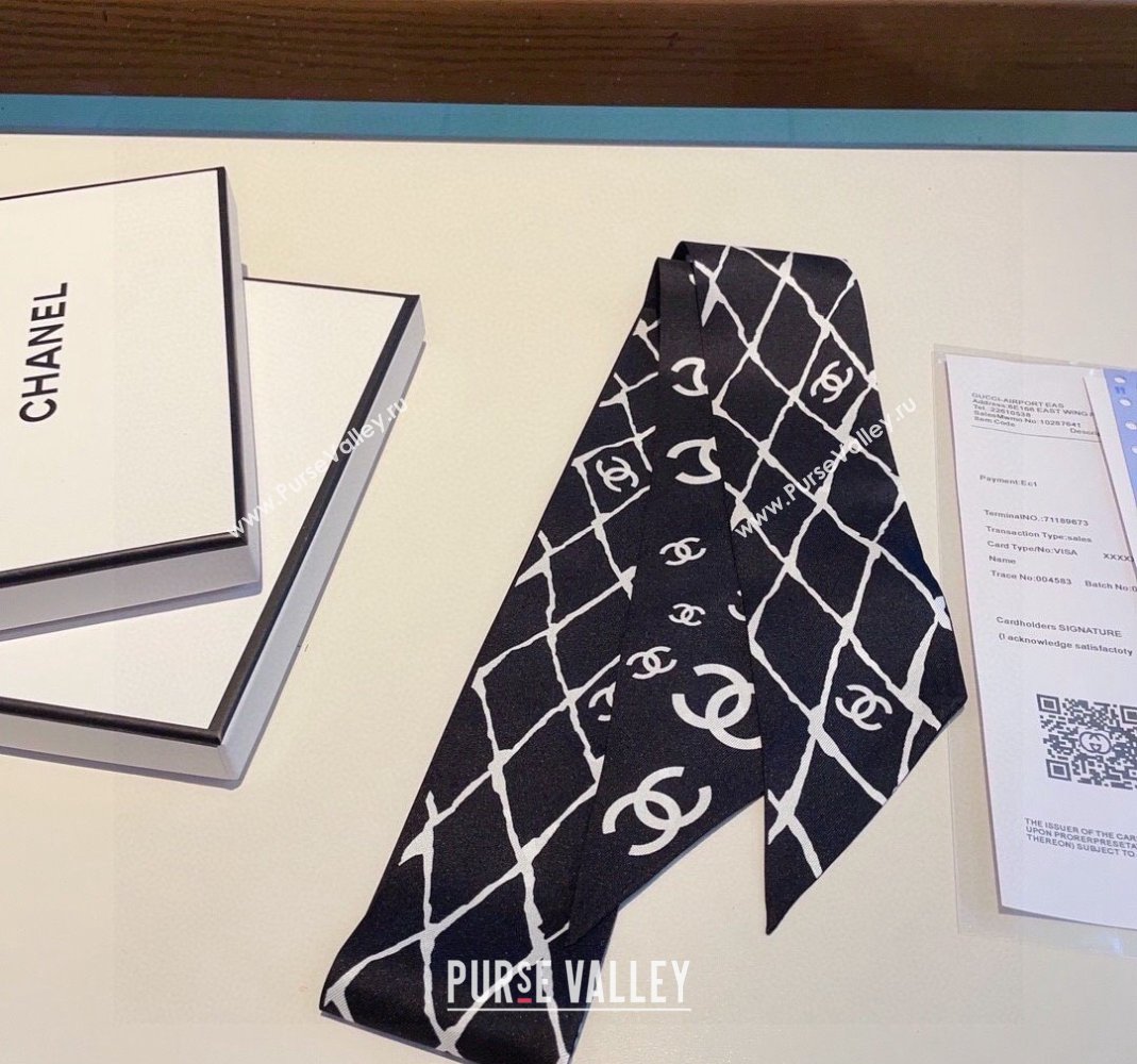 Chanel Quilted Silk Bandeau Scarf 6x120cm Black 2024 (XMN-240514127)