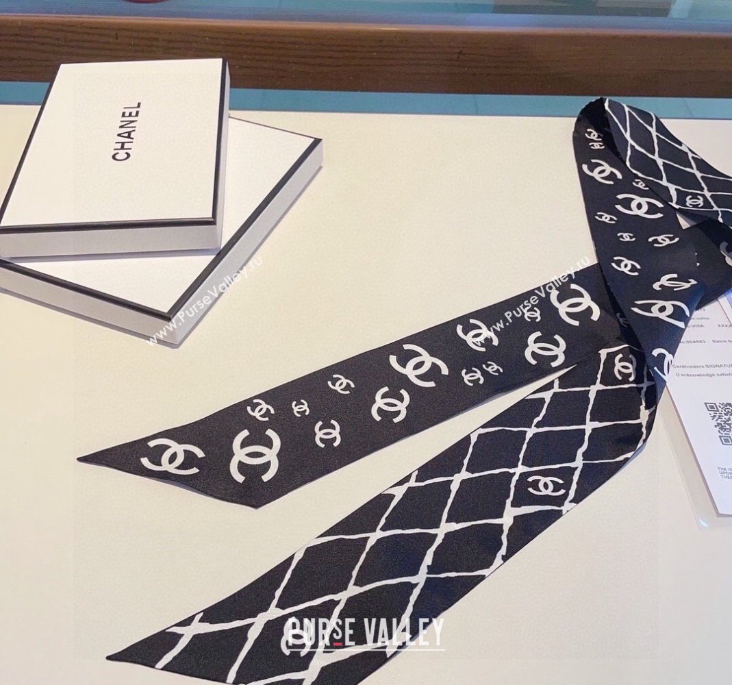 Chanel Quilted Silk Bandeau Scarf 6x120cm Black 2024 (XMN-240514127)