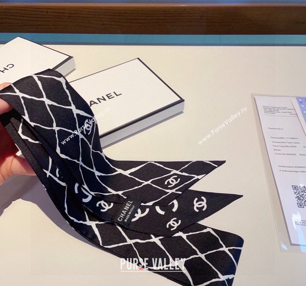 Chanel Quilted Silk Bandeau Scarf 6x120cm Black 2024 (XMN-240514127)