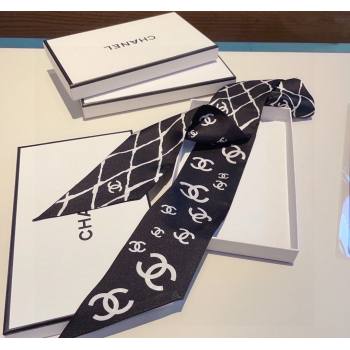 Chanel Quilted Silk Bandeau Scarf 6x120cm Black 2024 (XMN-240514127)