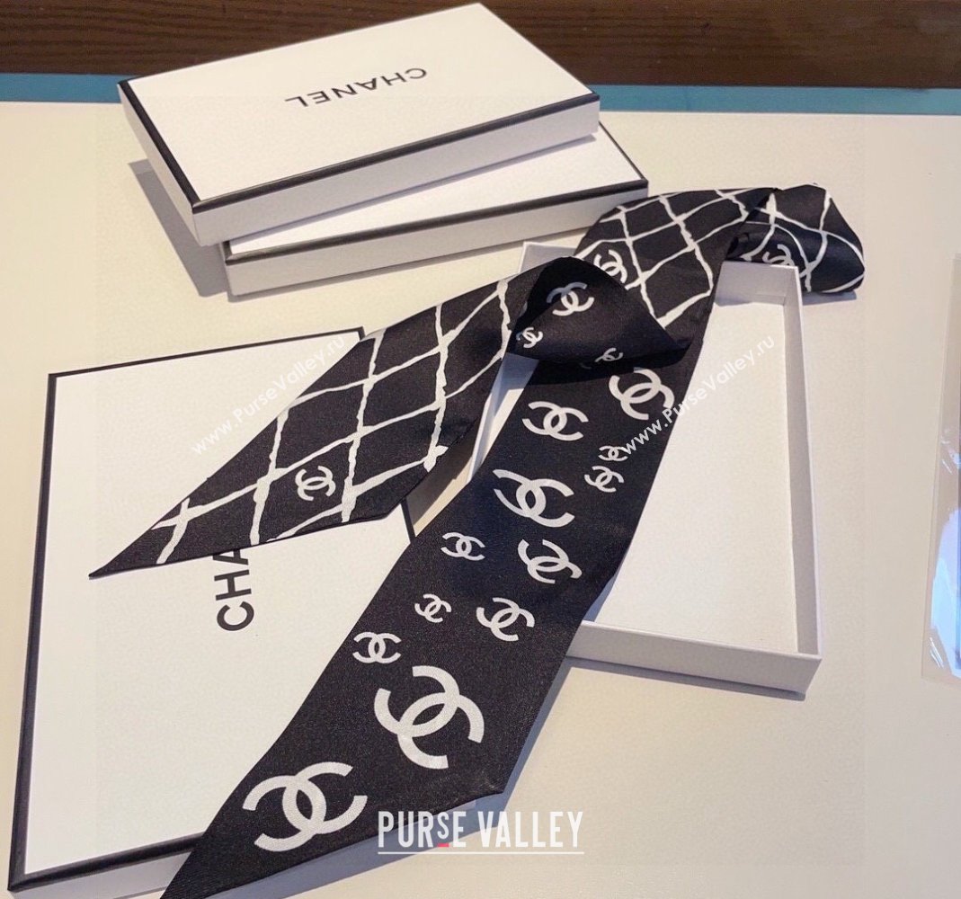 Chanel Quilted Silk Bandeau Scarf 6x120cm Black 2024 (XMN-240514127)