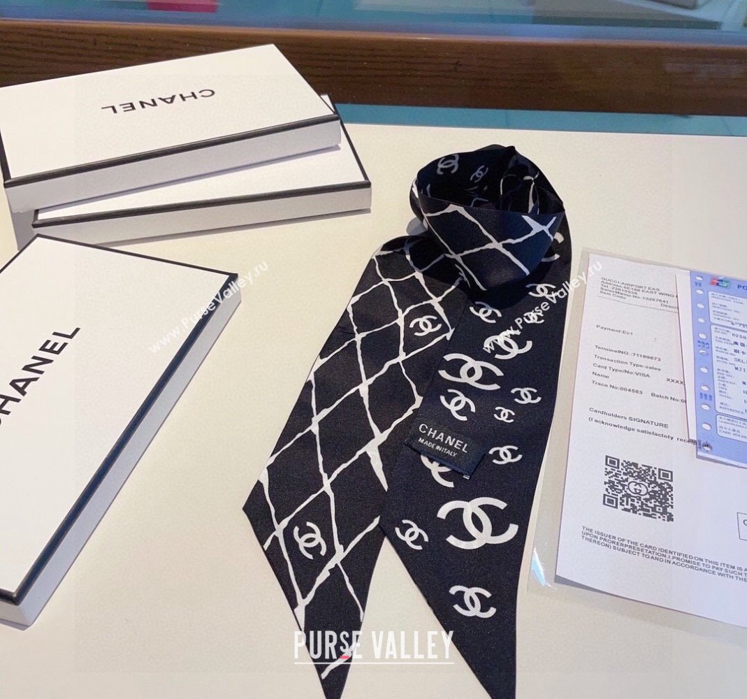 Chanel Quilted Silk Bandeau Scarf 6x120cm Black 2024 (XMN-240514127)