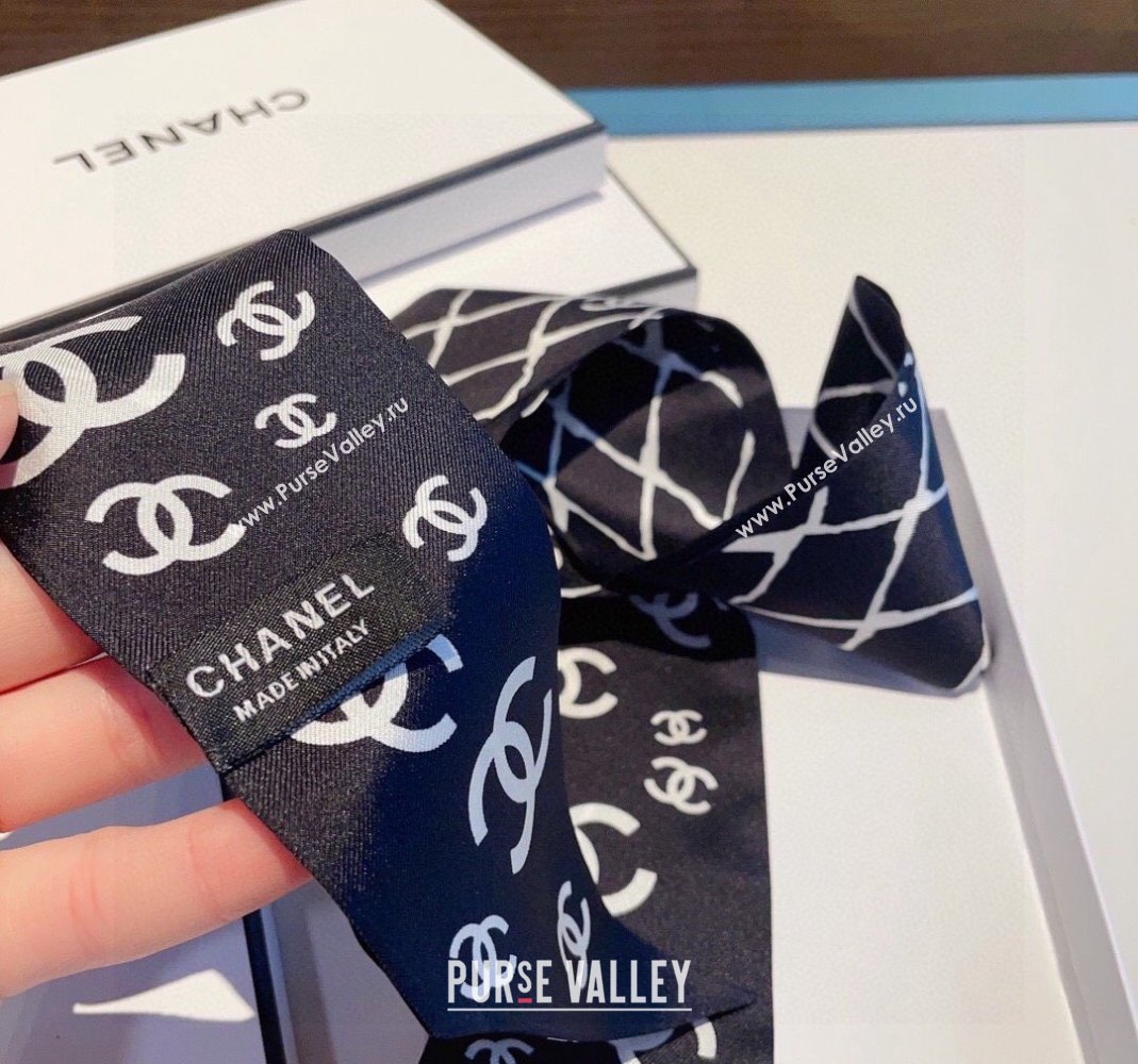 Chanel Quilted Silk Bandeau Scarf 6x120cm Black 2024 (XMN-240514127)