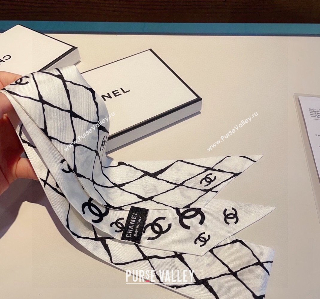 Chanel Quilted Silk Bandeau Scarf 6x120cm White 2024 (XMN-240514128)