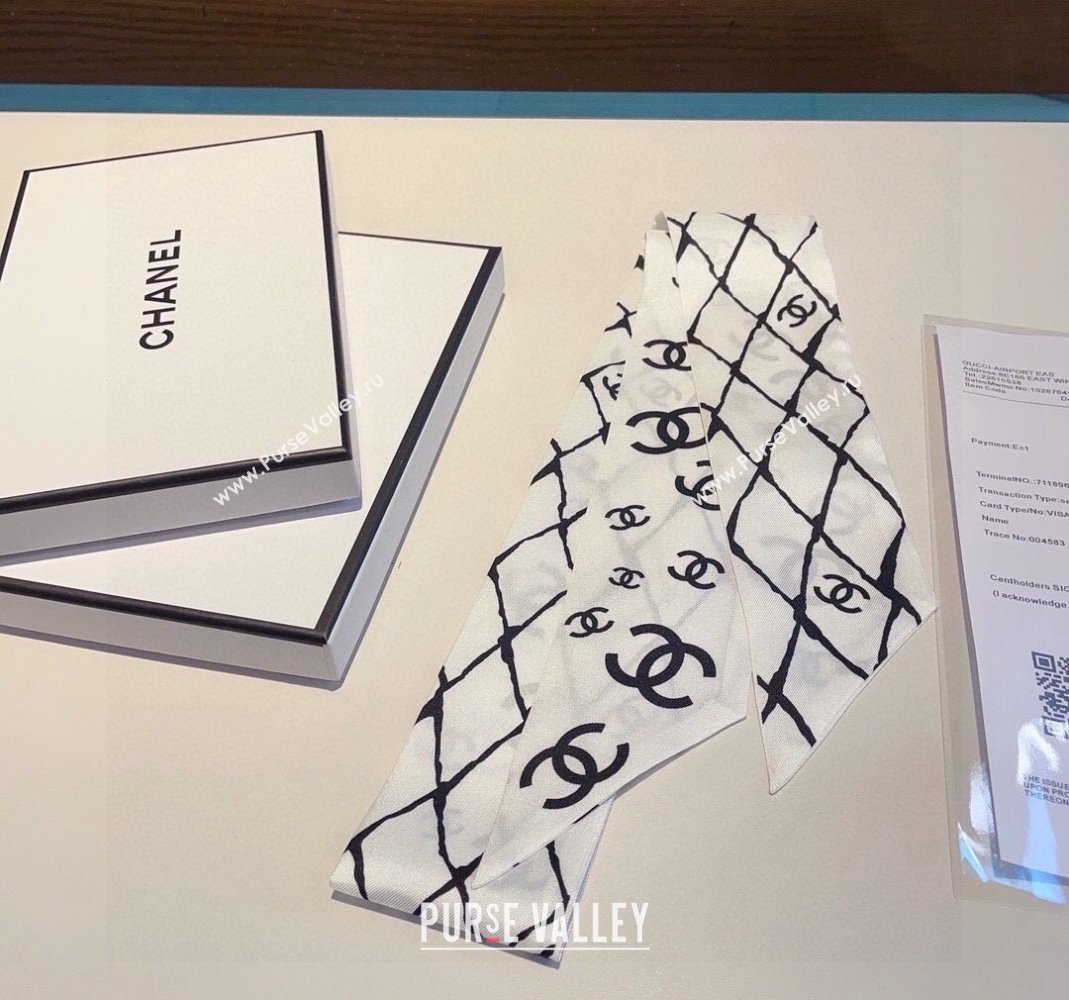 Chanel Quilted Silk Bandeau Scarf 6x120cm White 2024 (XMN-240514128)
