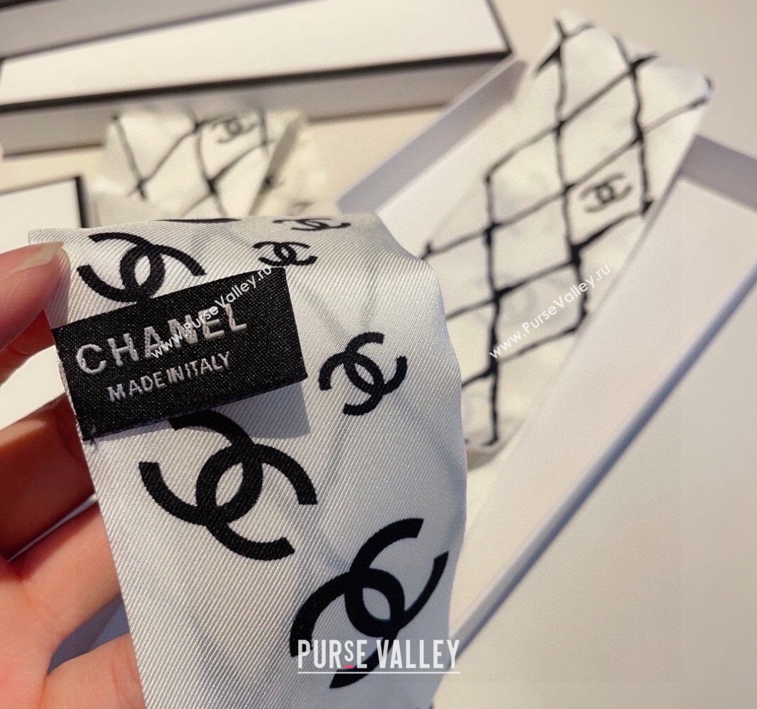 Chanel Quilted Silk Bandeau Scarf 6x120cm White 2024 (XMN-240514128)