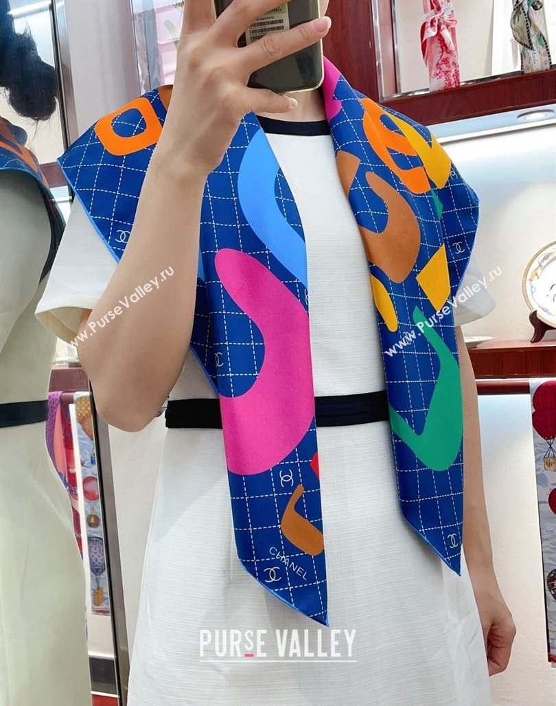 Chanel Silk Sqaure Scarf 90x90cm Blue 2024 051412 (A-240514169)