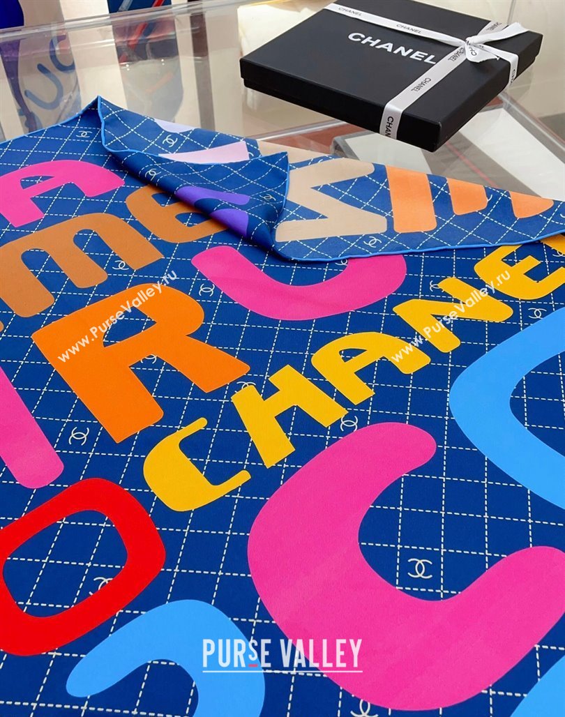 Chanel Silk Sqaure Scarf 90x90cm Blue 2024 051412 (A-240514169)