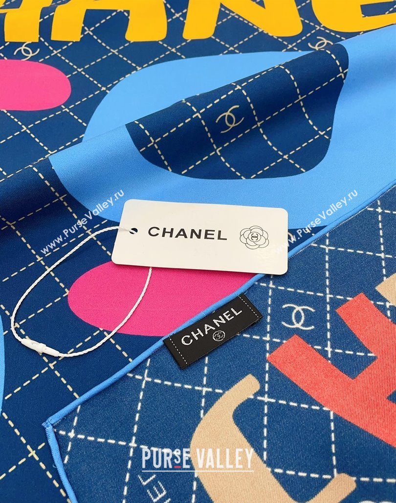 Chanel Silk Sqaure Scarf 90x90cm Blue 2024 051412 (A-240514169)