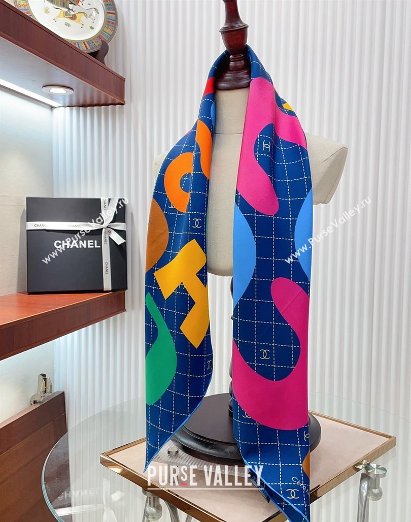 Chanel Silk Sqaure Scarf 90x90cm Blue 2024 051412 (A-240514169)
