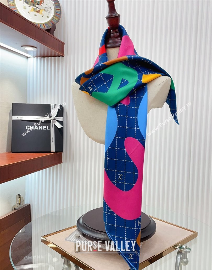 Chanel Silk Sqaure Scarf 90x90cm Blue 2024 051412 (A-240514169)