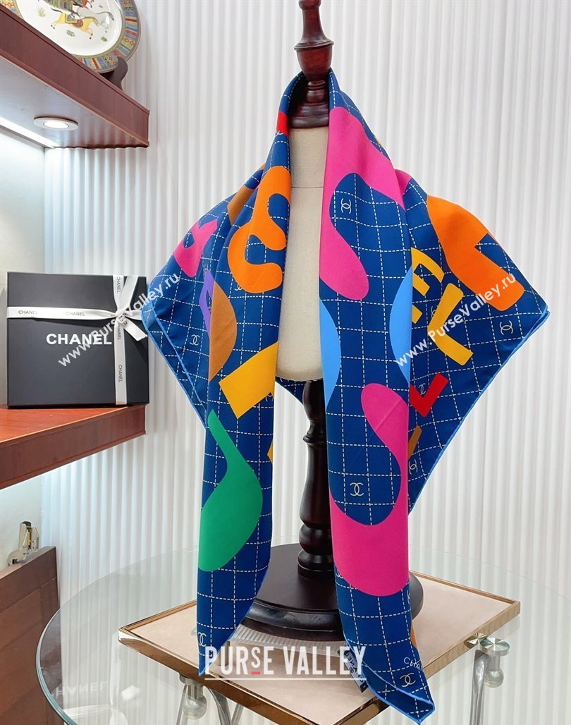 Chanel Silk Sqaure Scarf 90x90cm Blue 2024 051412 (A-240514169)