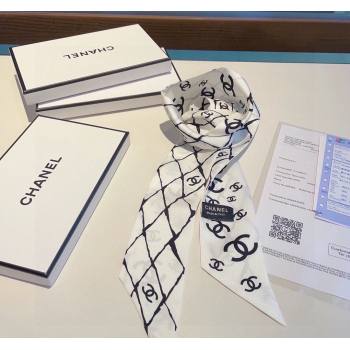 Chanel Quilted Silk Bandeau Scarf 6x120cm White 2024 (XMN-240514128)