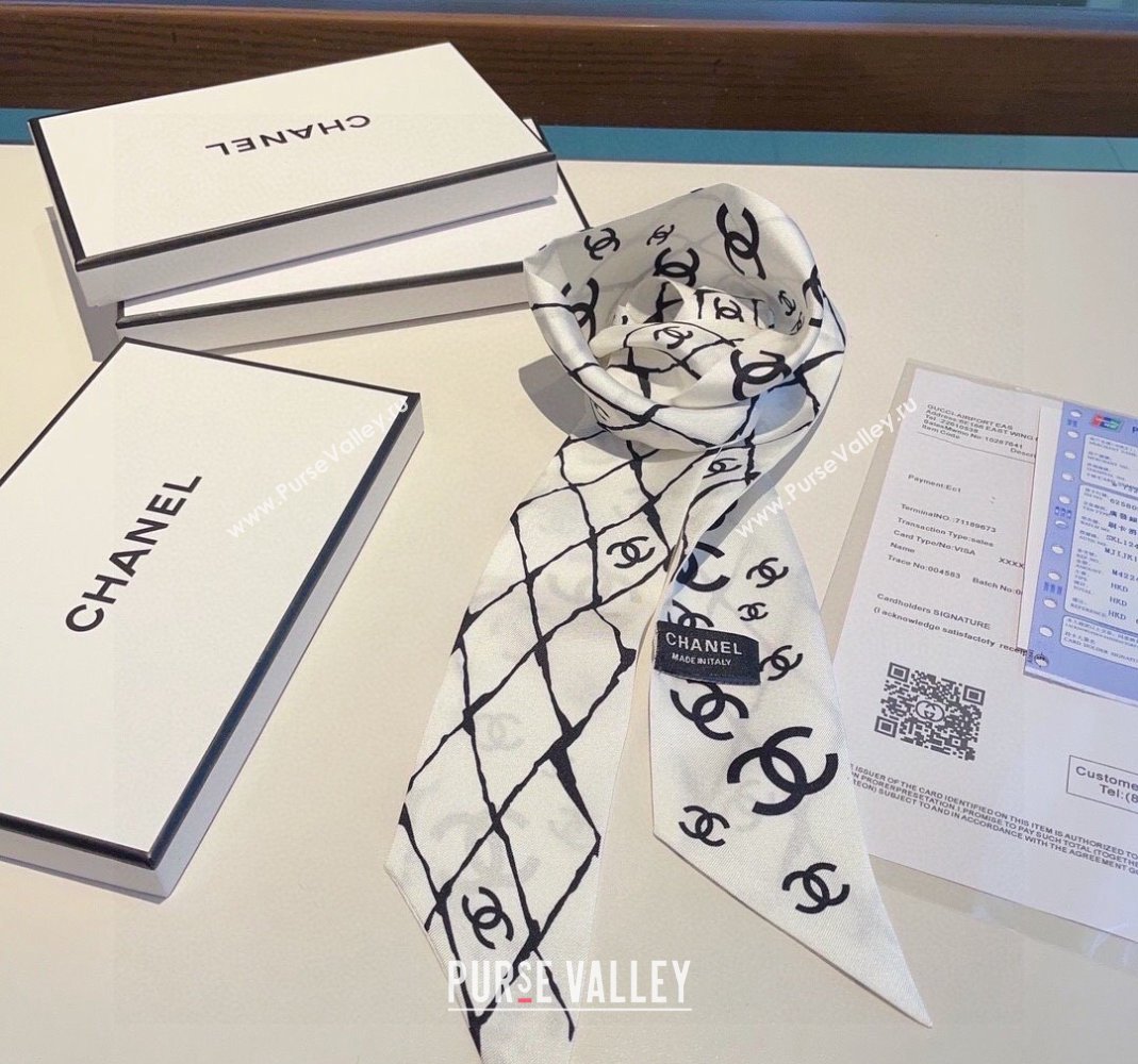 Chanel Quilted Silk Bandeau Scarf 6x120cm White 2024 (XMN-240514128)