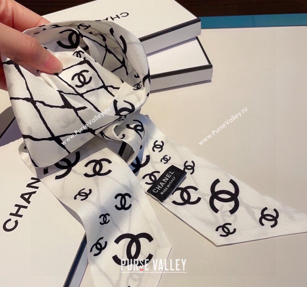 Chanel Quilted Silk Bandeau Scarf 6x120cm White 2024 (XMN-240514128)