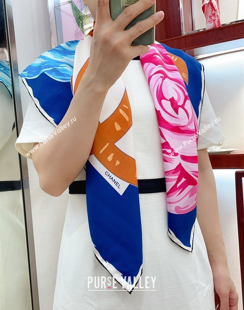 Chanel Silk Sqaure Scarf 90x90cm Blue 2024 051413 (A-240514171)