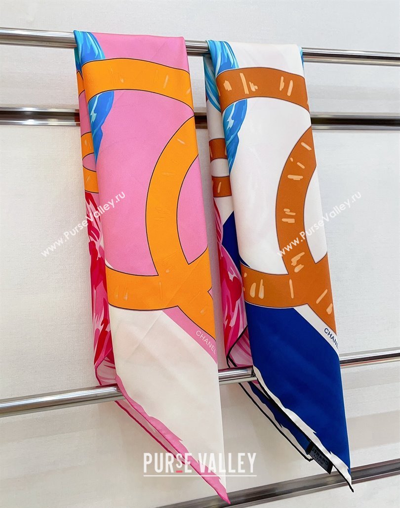 Chanel Silk Sqaure Scarf 90x90cm Blue 2024 051413 (A-240514171)