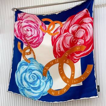 Chanel Silk Sqaure Scarf 90x90cm Blue 2024 051413 (A-240514171)