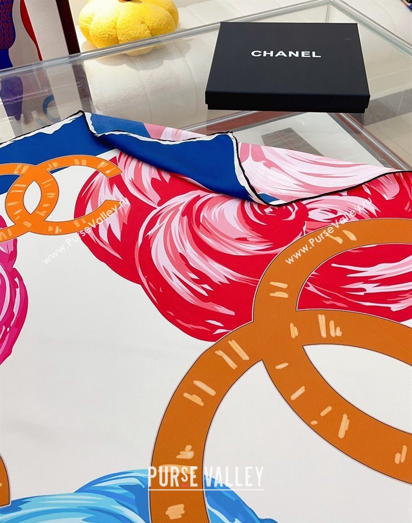 Chanel Silk Sqaure Scarf 90x90cm Blue 2024 051413 (A-240514171)