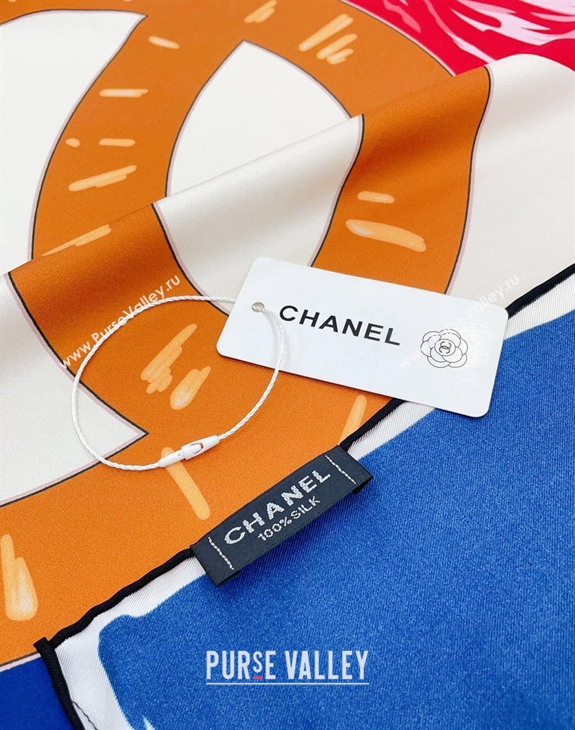 Chanel Silk Sqaure Scarf 90x90cm Blue 2024 051413 (A-240514171)