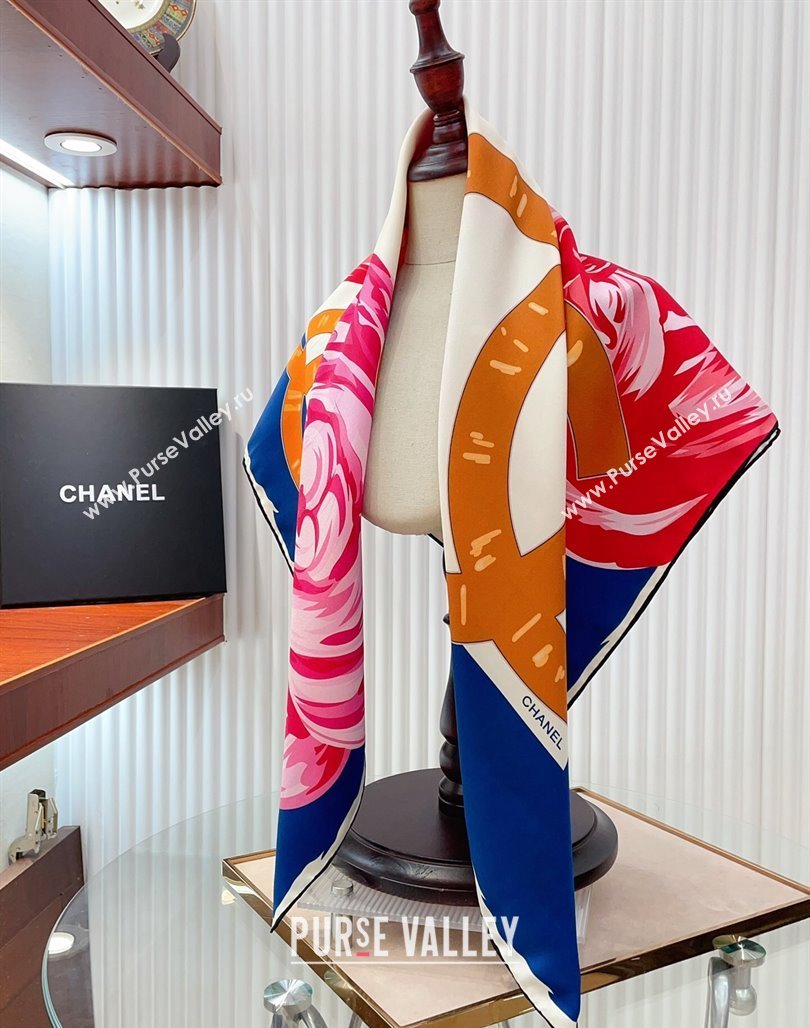 Chanel Silk Sqaure Scarf 90x90cm Blue 2024 051413 (A-240514171)