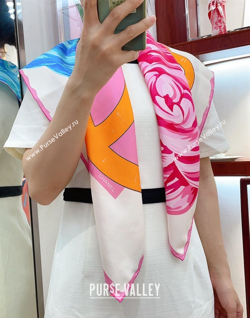 Chanel Silk Sqaure Scarf 90x90cm White 2024 051413 (A-240514172)
