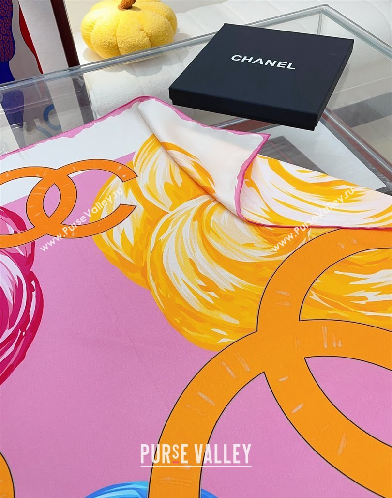 Chanel Silk Sqaure Scarf 90x90cm White 2024 051413 (A-240514172)