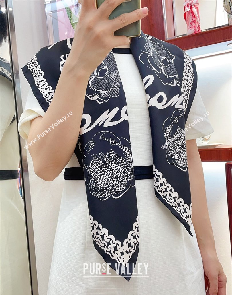 Chanel Silk Sqaure Scarf 90x90cm Black 2024 051414 (A-240514173)