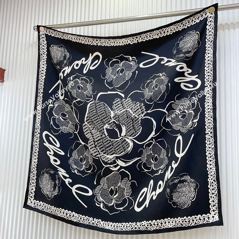 Chanel Silk Sqaure Scarf 90x90cm Black 2024 051414 (A-240514173)