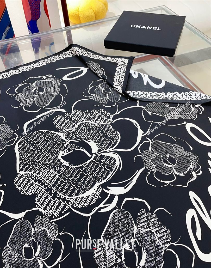Chanel Silk Sqaure Scarf 90x90cm Black 2024 051414 (A-240514173)