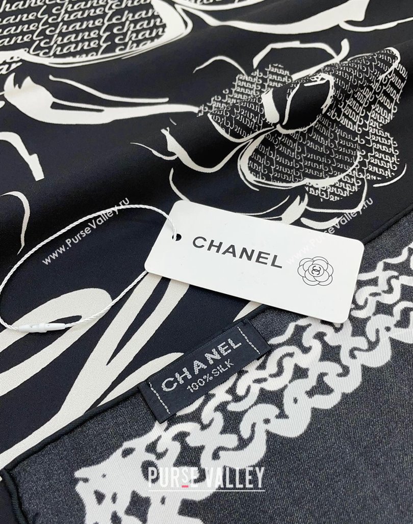 Chanel Silk Sqaure Scarf 90x90cm Black 2024 051414 (A-240514173)