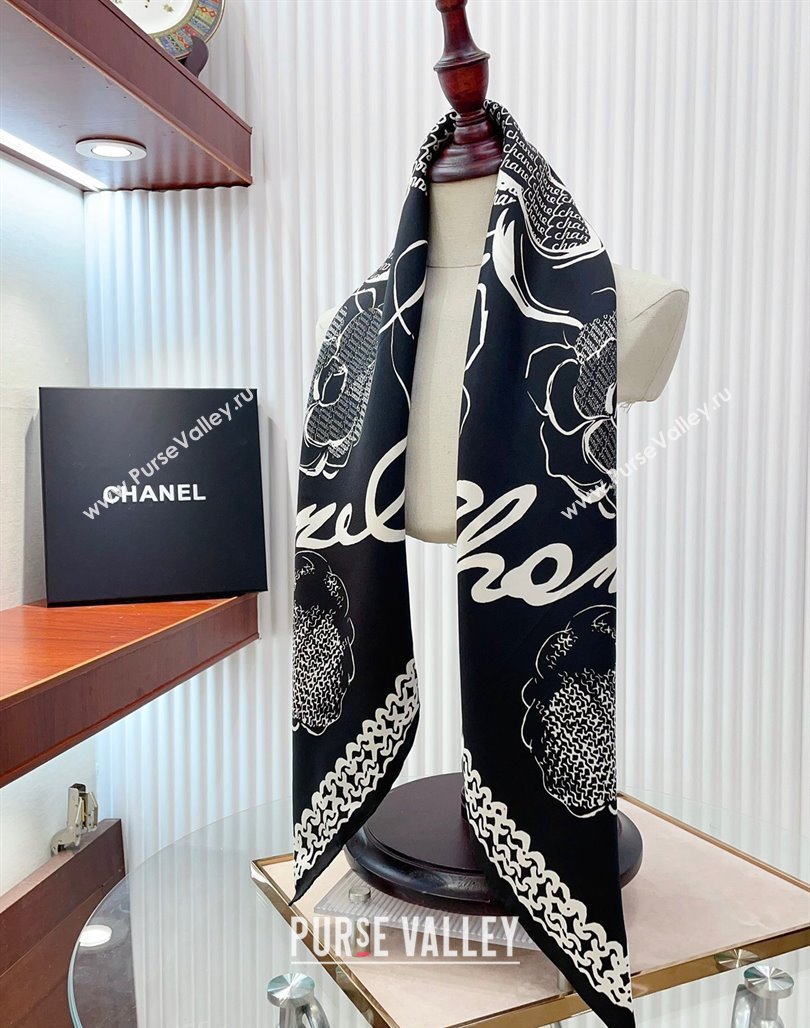 Chanel Silk Sqaure Scarf 90x90cm Black 2024 051414 (A-240514173)
