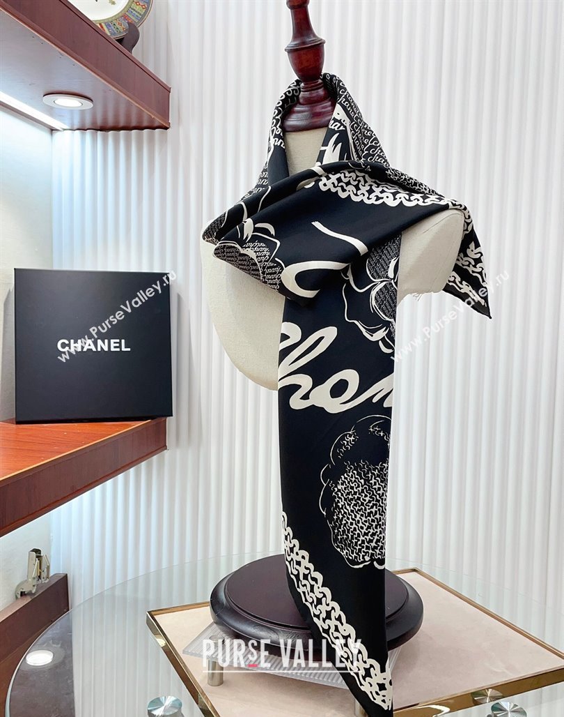 Chanel Silk Sqaure Scarf 90x90cm Black 2024 051414 (A-240514173)