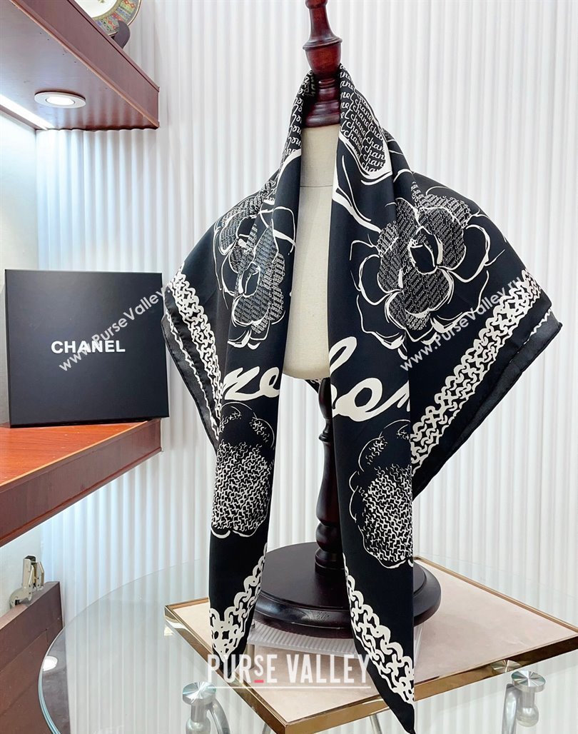 Chanel Silk Sqaure Scarf 90x90cm Black 2024 051414 (A-240514173)
