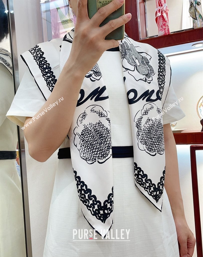 Chanel Silk Sqaure Scarf 90x90cm White 2024 051414 (A-240514174)