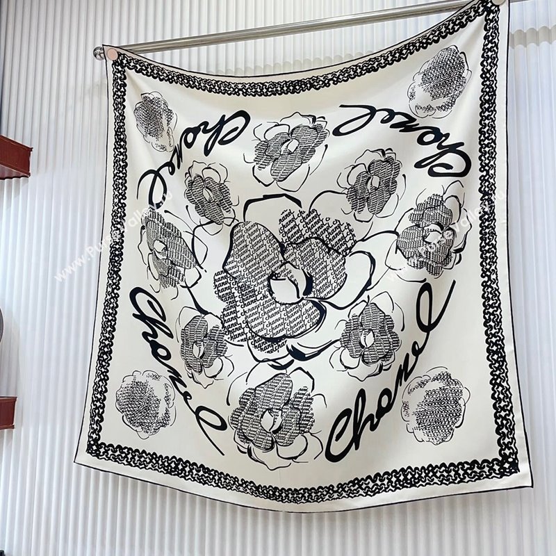Chanel Silk Sqaure Scarf 90x90cm White 2024 051414 (A-240514174)
